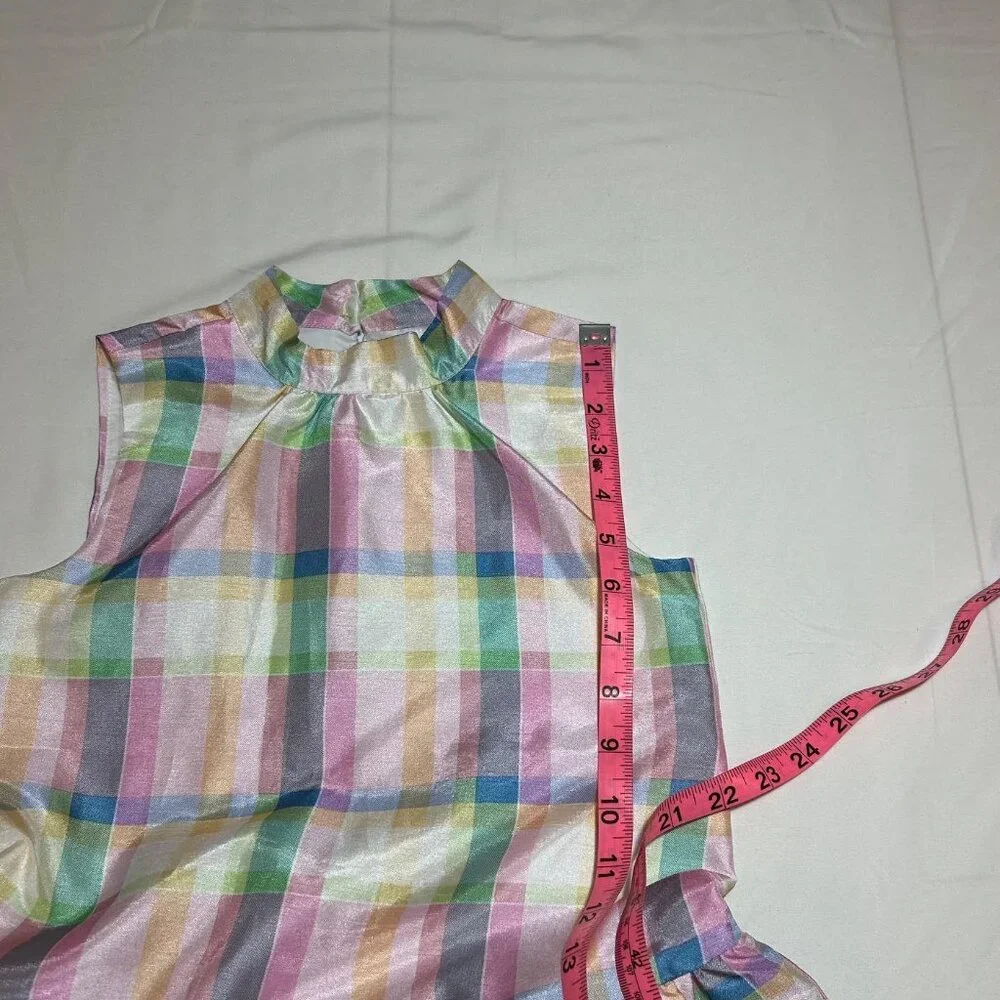 Gymboree Girls 6 Pink Blue Purple Yellow Plaid Taffeta Sleeveless Dress